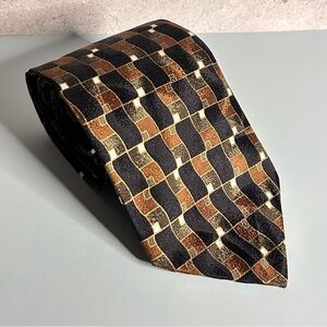 Savile Row Black and Brown Patterned 56” Silk Tie